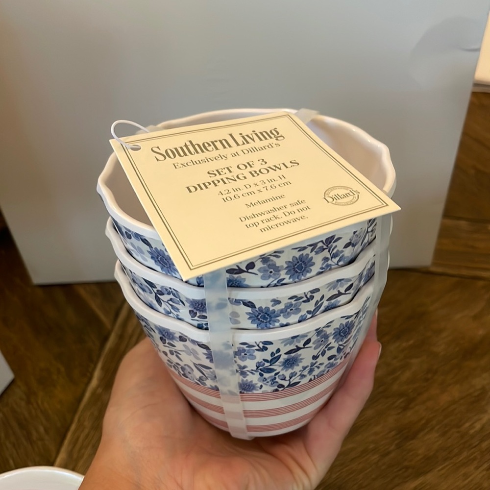 Southern Living Americana Callico Flag Scallop Dip Bowls (2 sets of 3 avail)NWT!
